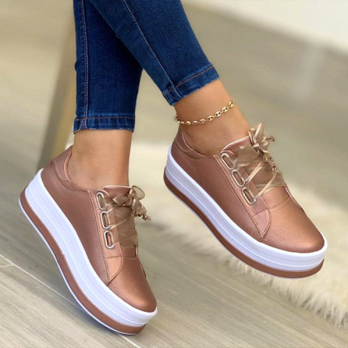 New design women casual shoes lace-up sneakers for  ladies platform shoes wholesale