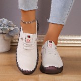 Women Platform Loafers Shoes Lace Up Sewing Pu Leather Comfort Casual Mom Shoes Fashion Women's Sneakers