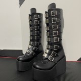 BUSY GIRL KY31001 Design Big Size 43 Black Gothic Style Cool Punk Motorcycles Female Platform Wedges High Heels Calf Women Boots