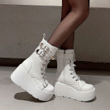 Wholesale Ankle Boot for women Platform Chunky High Heel Lace Up Combat Wedges goth Booties