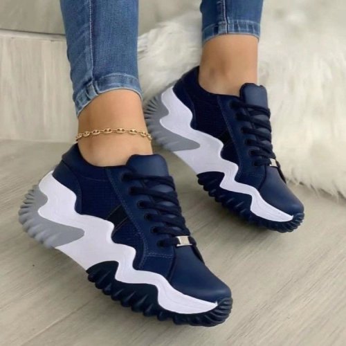 New sports casual women's shoes increase matching color thick sole casual lace-up large size single shoes women