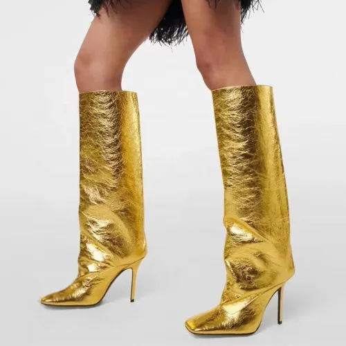 Custom Made Women Solid Shoes Slip On Knee High Boots Thin High Heels Square Toe Stiletto Long Booties
