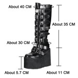 BUSY GIRL KY31001 Design Big Size 43 Black Gothic Style Cool Punk Motorcycles Female Platform Wedges High Heels Calf Women Boots