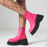 Candy Colors Women High Wedge Heels Ankle Boots Thick Sole Platform Short Booties Comfortable Side Zipper Shoes