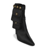 Large Size 44 High Heels Women Pointy toe Ankle Boots Smooth Silk Stiletto Dress Shoes Metal Buttons Pockets Short Booty