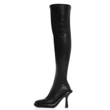 Custom Heels Women's Stretchy Square toe Thigh High Skintight Boots Flared Stiletto Heels Shoes Over Knee Long Booties