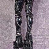 Wide Fit Thigh High Platform Long Boots Metal Rivets Chain Thick Sole High Chunky Heels Women Over Knee Booties Big Size 47