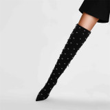 New Designed Pointy Stiletto Heel Thigh-High Boots Super High Heel Round Bead Rivets Fashion Over The Knee Boots For Women