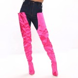 Night Bar Fancy Pink Smooth Satin Upper Women Over Knee High Boots Side Zip Stiletto Ladies Pointed Toe Thigh High Long Booties