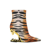 New Tiger Zebra Pattern Fabric Women's Boots Fashion Sexy Straight Stiletto Boots Knee High Boots Women Shoes