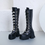 Punk Gothic Classic Black High Heel boots Women Cosplay cool girl shoes Winter Long Tube PU Leather Knight chunky platform Boots