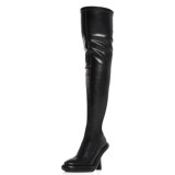 Custom Heels Women's Stretchy Square toe Thigh High Skintight Boots Flared Stiletto Heels Shoes Over Knee Long Booties
