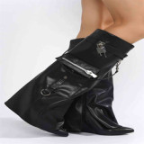 Latest design pleated pocket ankle boots chunky flats for women covered mid-calf ankle boots