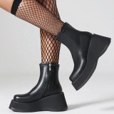 Candy Colors Women High Wedge Heels Ankle Boots Thick Sole Platform Short Booties Comfortable Side Zipper Shoes
