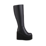 Support ODM/OEM drop shipping plus size round toe knee high zip ladies thick sole platform women wedges boots