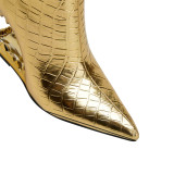 New autumn boots ladies pointed toe special heel tiger teeth heel metal fabric women's boots winter knee-high