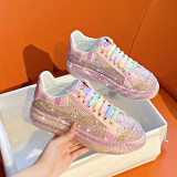 2023 luxury female sequins skateboarding shoes clunky bling skaters colored rhinestone rainbow casual sneakers for women