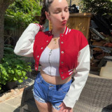 Women's Clothes Jackets Long Sleeve Solid Color Blank Button Coat Bomber Contrast Sports Style Girls Jacket For Women