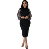 fall autumn 2023 new women puff sequin long sleeve long back split dress casual fall 2023 ladies women outfit clothes for women