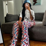 X07452C Knit Colorful Plaid Pants Women Fall Trend Skinny Stretch Side Furry Casual Trousers Wild Hipster Streetwear Bottoms