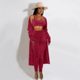 custom women fashion casual cozy cardigan sweater tank top and pants 3 piece leggings outdoor set women clothing clothes outfit