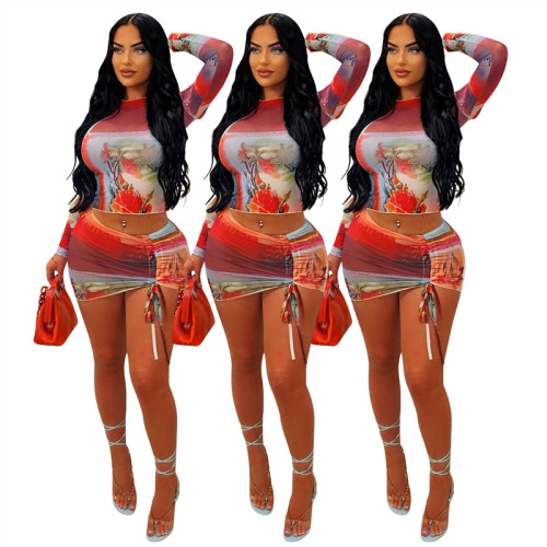 new arrivals women mesh sheer hot sexy long sleeve tshirt and mini skirt sexy 2 pieces set sexy club wear clothing for women