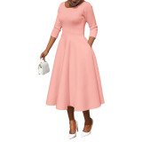 fall 2023 plus size women ladies elegant maxi casual modest knit U neck white A line dress women clothes for plus size women