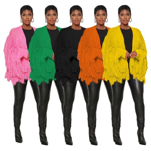 Women clothing winter 2022 hot selling knit cardigans streetwear tassel long sleeves cardigan sweater