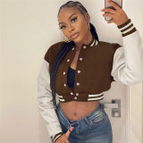 Women's Clothes Jackets Long Sleeve Solid Color Blank Button Coat Bomber Contrast Sports Style Girls Jacket For Women