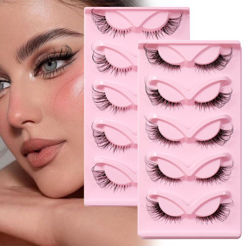 Fox Eyes 5 Pairs Full Strip Eyelashes Clear Stem Eyelashes Faux Mink Lash