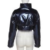 WQ837 Warm Women Short Cotton Coat Stand Collar Zipper Bubble Coat Trendy Jacket Winter Coat