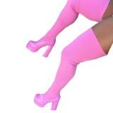 Pink Long Stretch Boots For Women Shoes Large Size 43 Platform Block Heels For Thigh High Boots