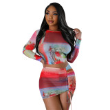 new arrivals women mesh sheer hot sexy long sleeve tshirt and mini skirt sexy 2 pieces set sexy club wear clothing for women