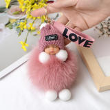 Hot Selling Kawaii Sleeping Baby Doll Keychain Plush Doll Rabbit Fur Keychain Handbag Pendant Christmas Gifts Plush Keychain