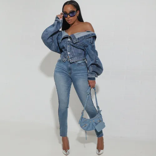 X10129S Y2K style irregular two wear denim jacket jackets