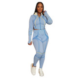 X02597T 2023 autumn and winter new trend women print long sleeve shirts and trousers suits