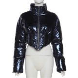WQ837 Warm Women Short Cotton Coat Stand Collar Zipper Bubble Coat Trendy Jacket Winter Coat