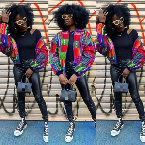 X10134S Autumn/winter fashion space layer printed zipper coat