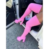 Pink Long Stretch Boots For Women Shoes Large Size 43 Platform Block Heels For Thigh High Boots