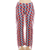 X07452C Knit Colorful Plaid Pants Women Fall Trend Skinny Stretch Side Furry Casual Trousers Wild Hipster Streetwear Bottoms