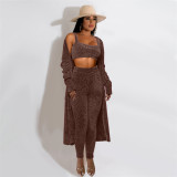 custom women fashion casual cozy cardigan sweater tank top and pants 3 piece leggings outdoor set women clothing clothes outfit