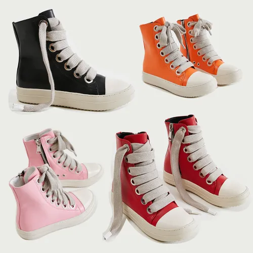 Casual Shoes Luxury Trainers Lace Up Women Sneaker Zip Hip Hop Wide Shoelace Flats Black Sneakers Ankle Boots