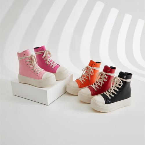 Candy colored sneaker women big size shoes women new styles fashion lace up high-top casual platform sneakers