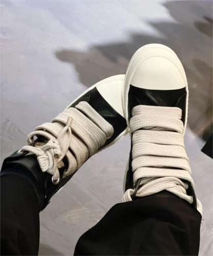 Casual Shoes Luxury Trainers Lace Up Women Sneaker Zip Hip Hop Wide Shoelace Flats Black Sneakers Ankle Boots