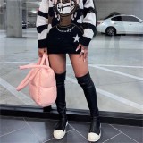 Thigh High Boots Women Black Leather Chunky Heels Over the Knee Flat Plus Size boots Ladies Shoes Stretch Boots