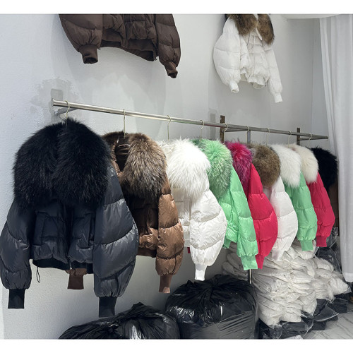 Detachable large raccoon fur collar short style popular winter new down jacket fur coat fur jackets bubble coats