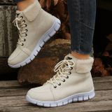 Autumn and winter ankle boots for women round toe lace-up muffin bottom flanged casual boots for women