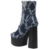 New Designed Cowboy Round Toe Chunky Heel Tassel Boots Super High Heel Platform Side Zipper-Up Ankle Boots For Women