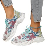 Flying woven ladies sports running shoes colorful platform trainers designers flowers casual sneakers for women