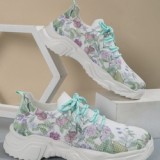 Flying woven ladies sports running shoes colorful platform trainers designers flowers casual sneakers for women